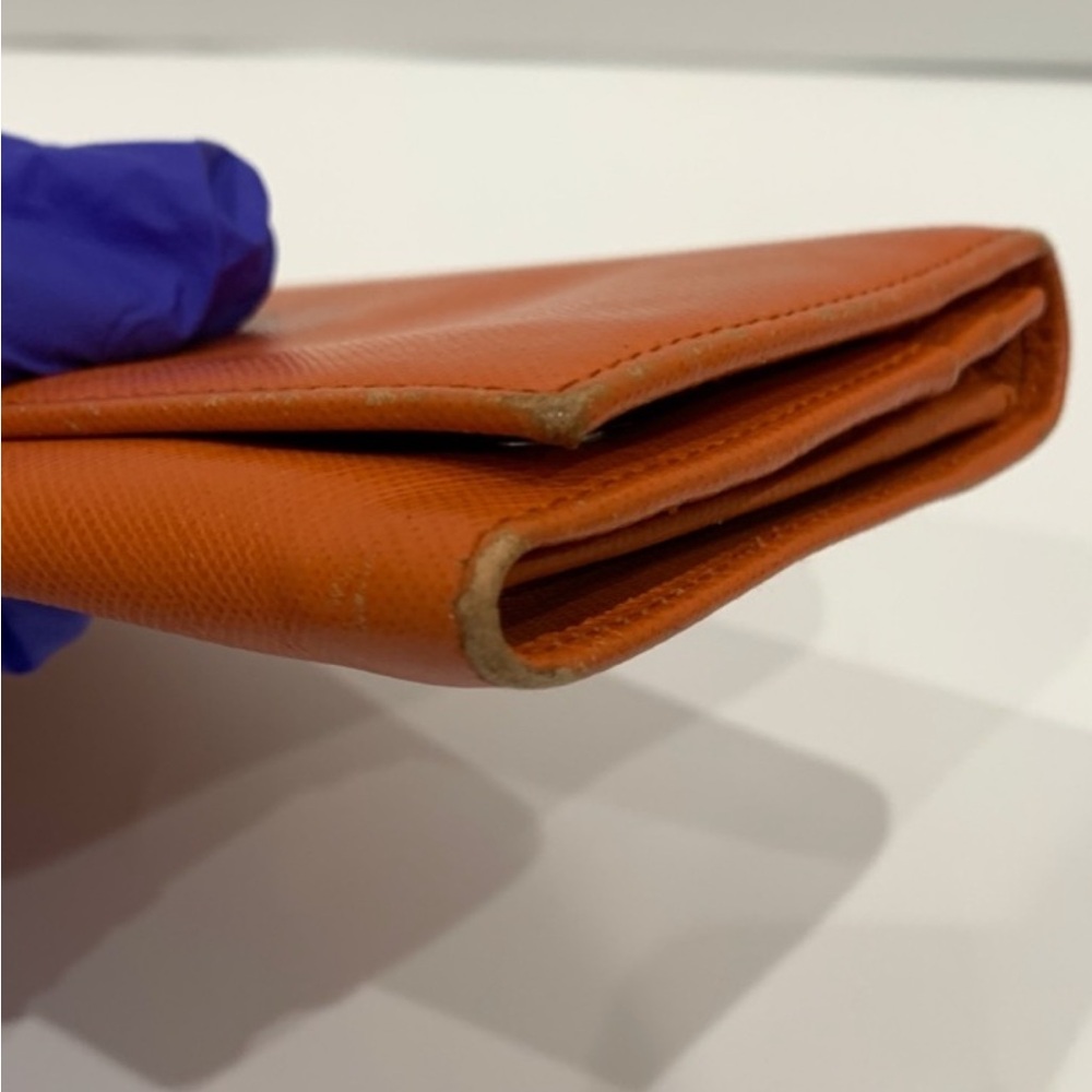Prada Orange Leather Bifold Long Wallet  (Gently used, rubbing, marks) - Picture 4 of 10